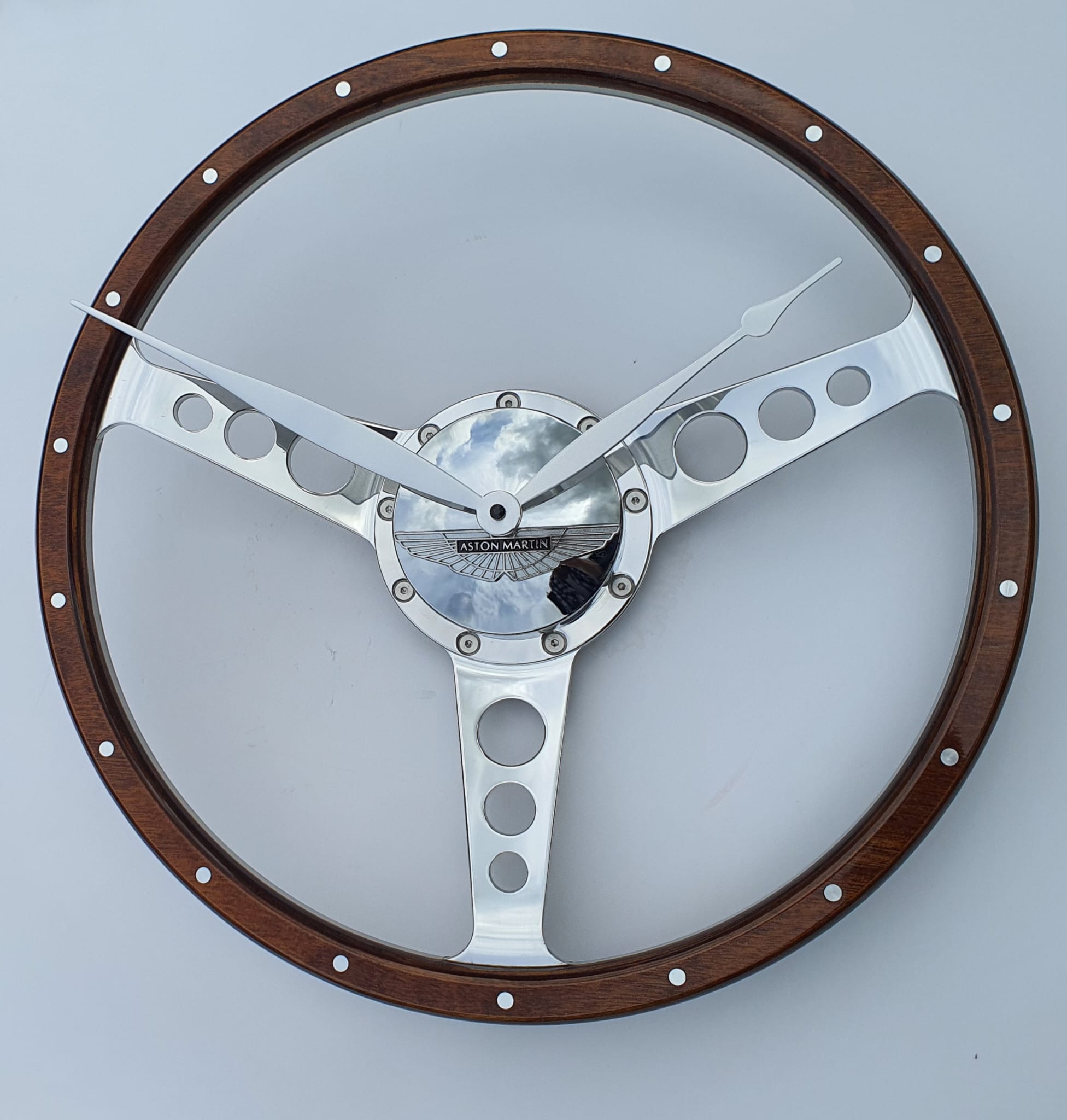 ** Reduced price ** Classic car polished wooden steering wheel clock -Over £100 discount **.