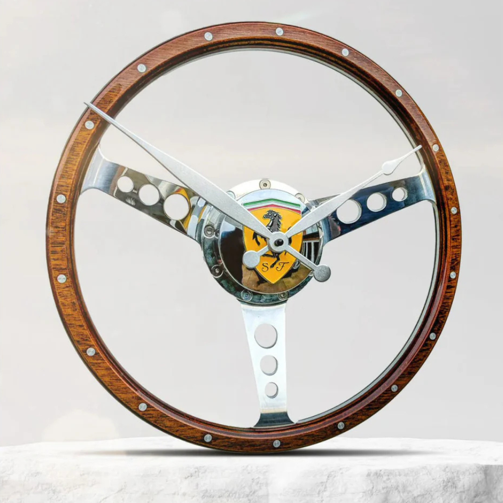 ** Reduced price ** Classic car polished wooden steering wheel clock -Over £100 discount **.