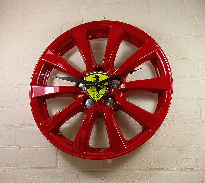 Alloy Wheel upcycled to stunning Ferrari Wheel wall clock