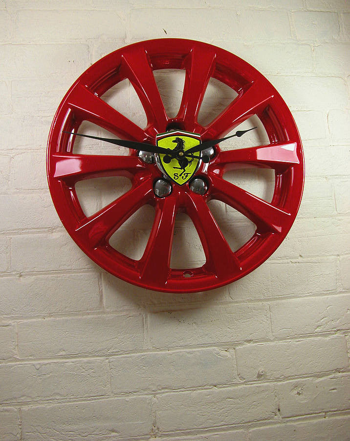 Alloy Wheel upcycled to stunning Ferrari Wheel wall clock