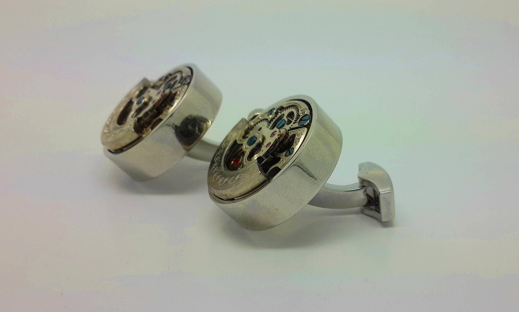 Working Clockwork Cufflinks With Crescent Decoration