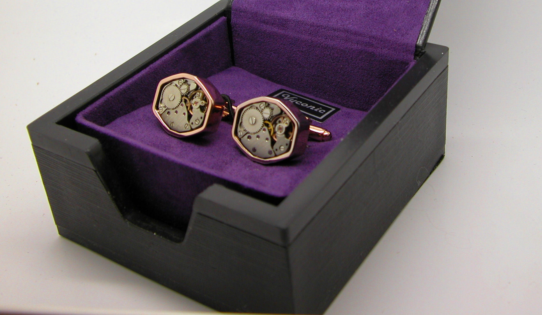 Decorative Clockwork Cufflinks Polygon In Rose Finish